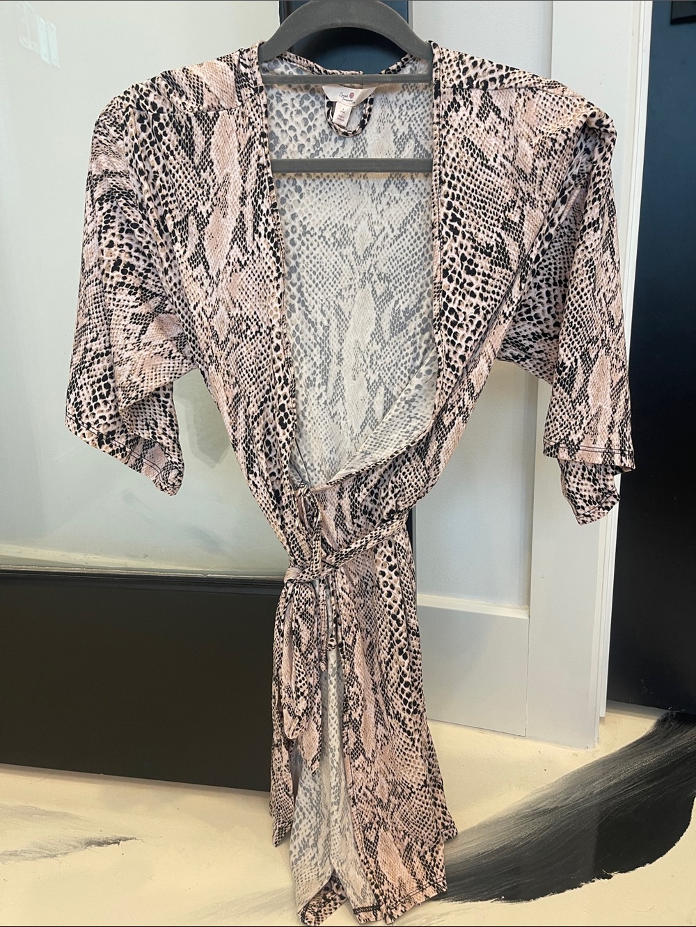 Secret Treasures Pink and Black Snake-Print Wrap Robe